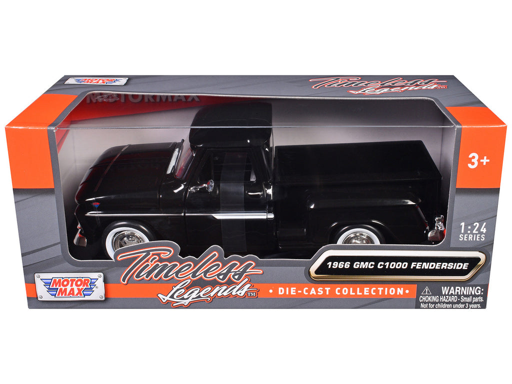 Motormax Diecast Model Car 1/24 1966 GMC C1000 Fenderside Pickup Truck Black