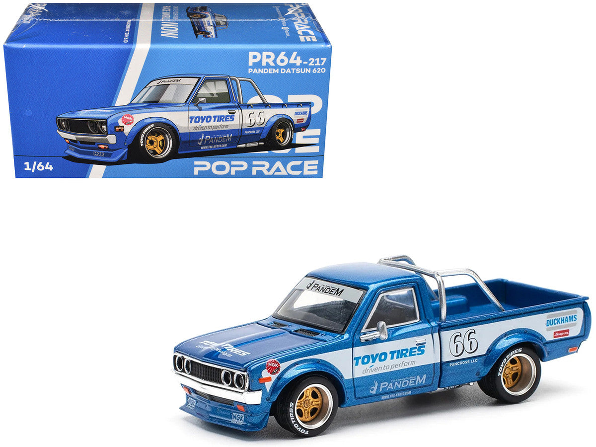 Pop Race diecast model cars 1/64 Datsun Pandem 620 Pickup #66 Blue
